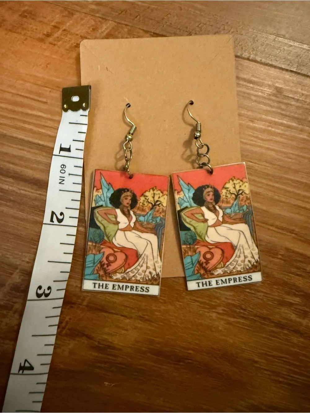 Tarot Empress Dangle Earrings — Red, Green & Blue